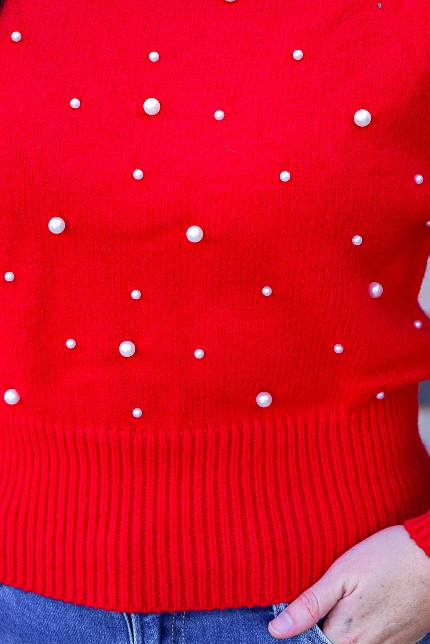 Happiness Awaits Red Pearl Sweater