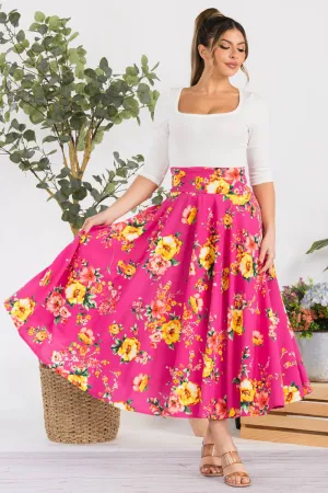 HH746R-FLORAL - FLORAL PRINT MIDI SKIRT