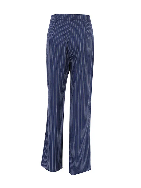 High Waisted Wide Pants Buttoned Striped Pants Trousers