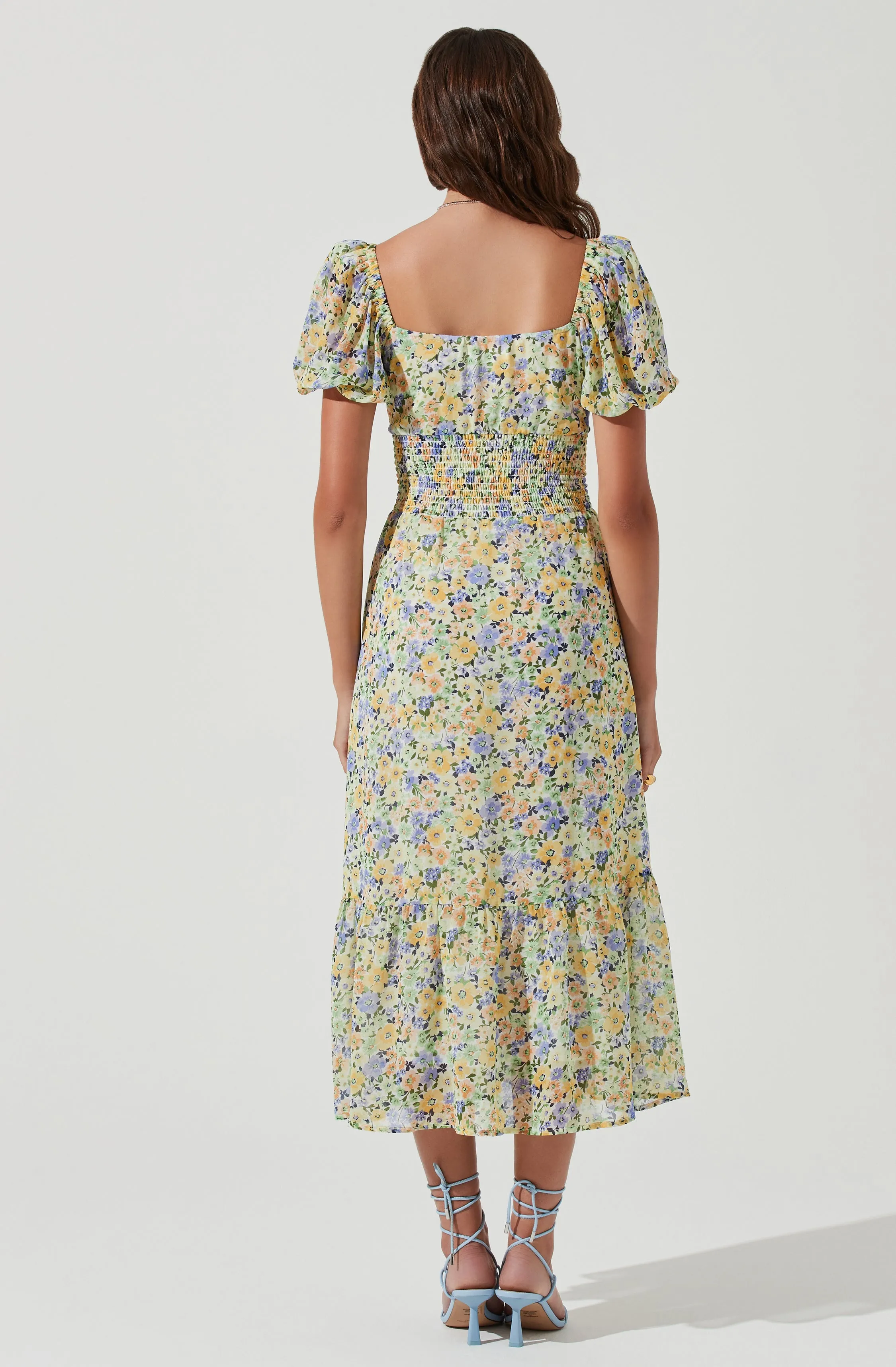 Irma Floral Puff Sleeve Midi Dress