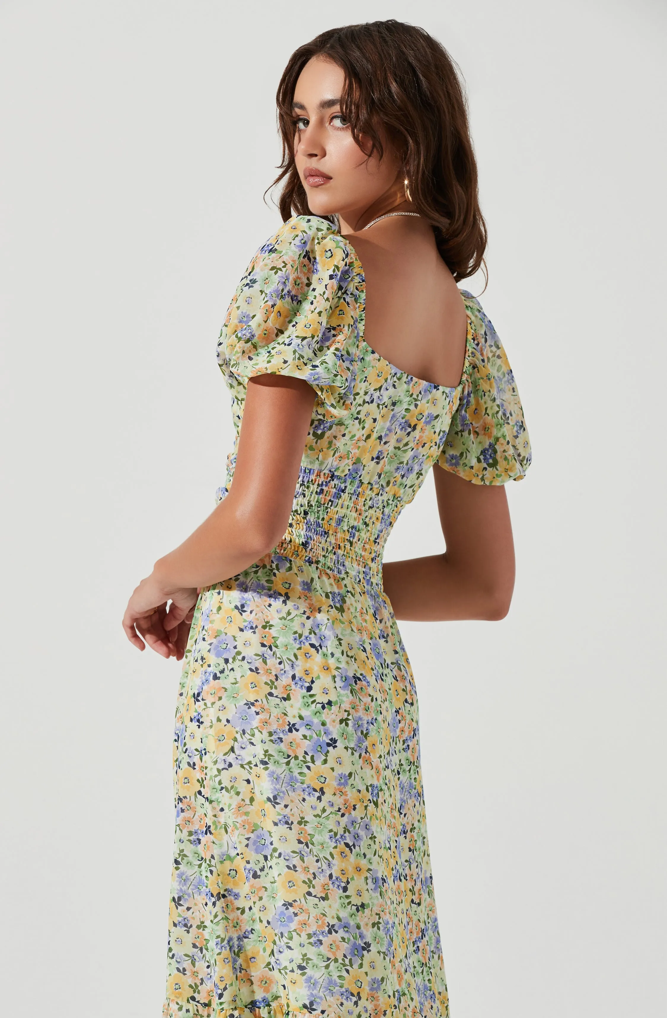 Irma Floral Puff Sleeve Midi Dress