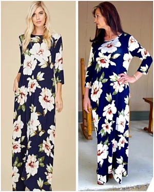 Its Autumn Navy Floral Maxi Side Pocket