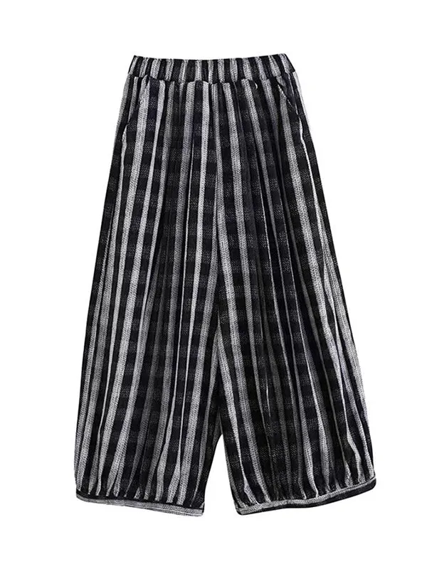 Loose Ninth Pants Contrast Color Elasticity Striped Knickerbockers