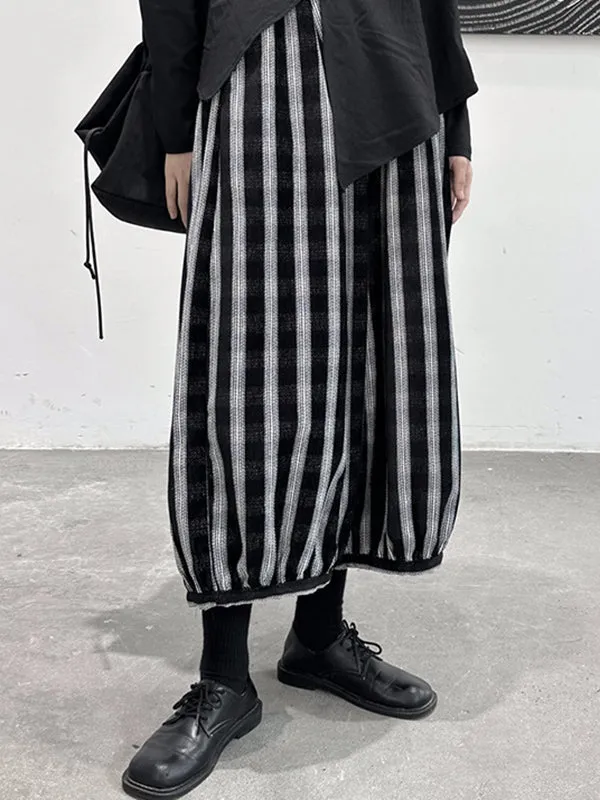 Loose Ninth Pants Contrast Color Elasticity Striped Knickerbockers