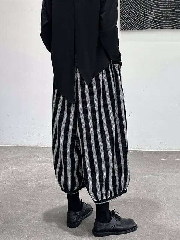 Loose Ninth Pants Contrast Color Elasticity Striped Knickerbockers