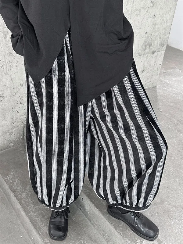 Loose Ninth Pants Contrast Color Elasticity Striped Knickerbockers