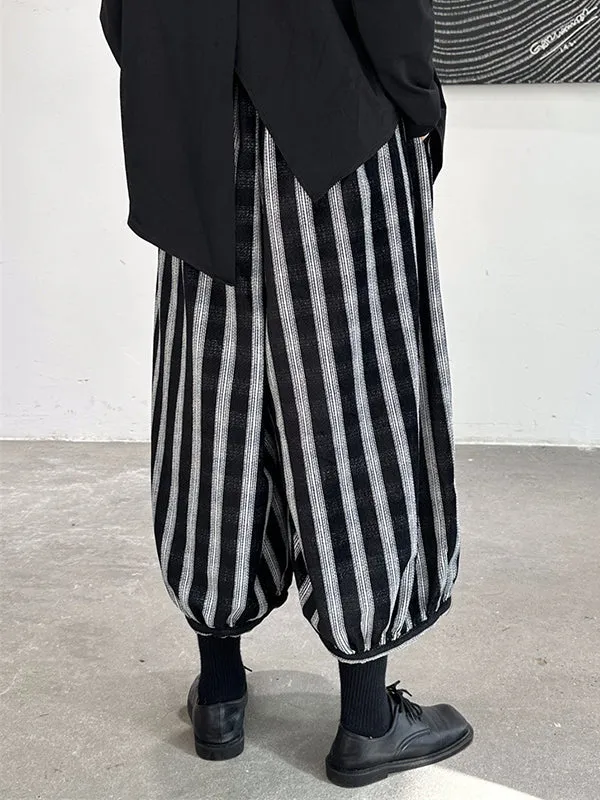 Loose Ninth Pants Contrast Color Elasticity Striped Knickerbockers