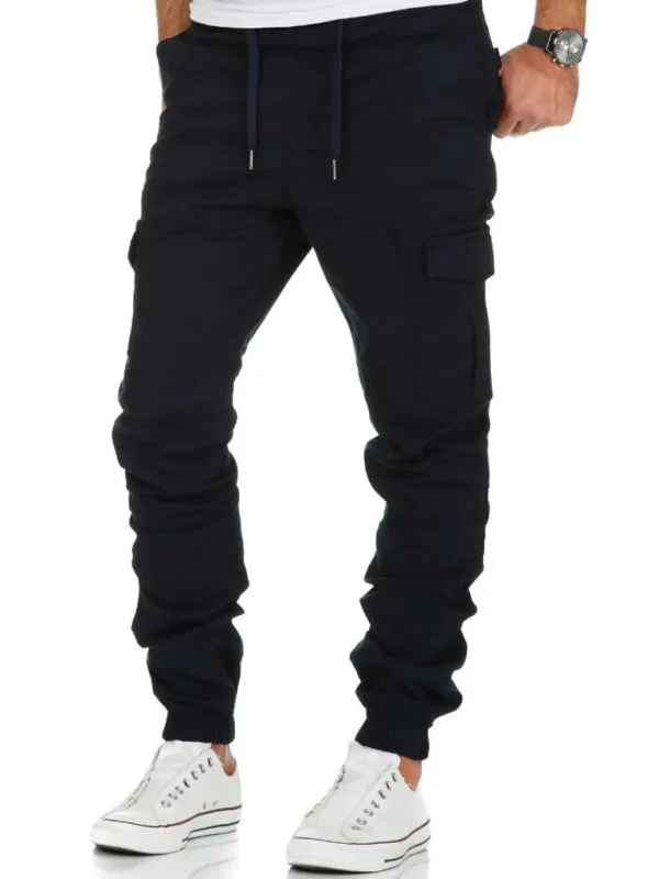 Men's Solid Color Drawstring Waist Cargo Pants