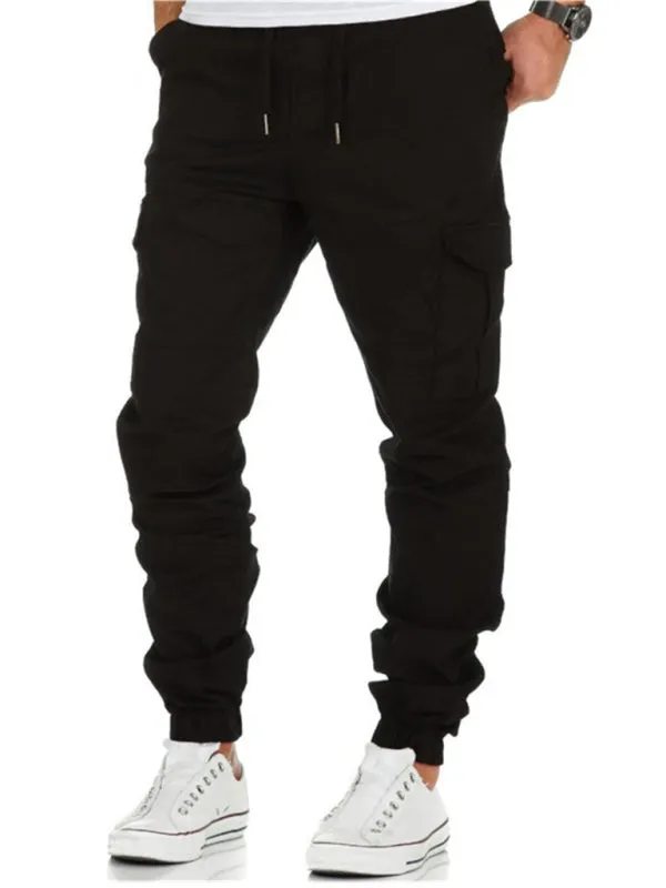 Men's Solid Color Drawstring Waist Cargo Pants