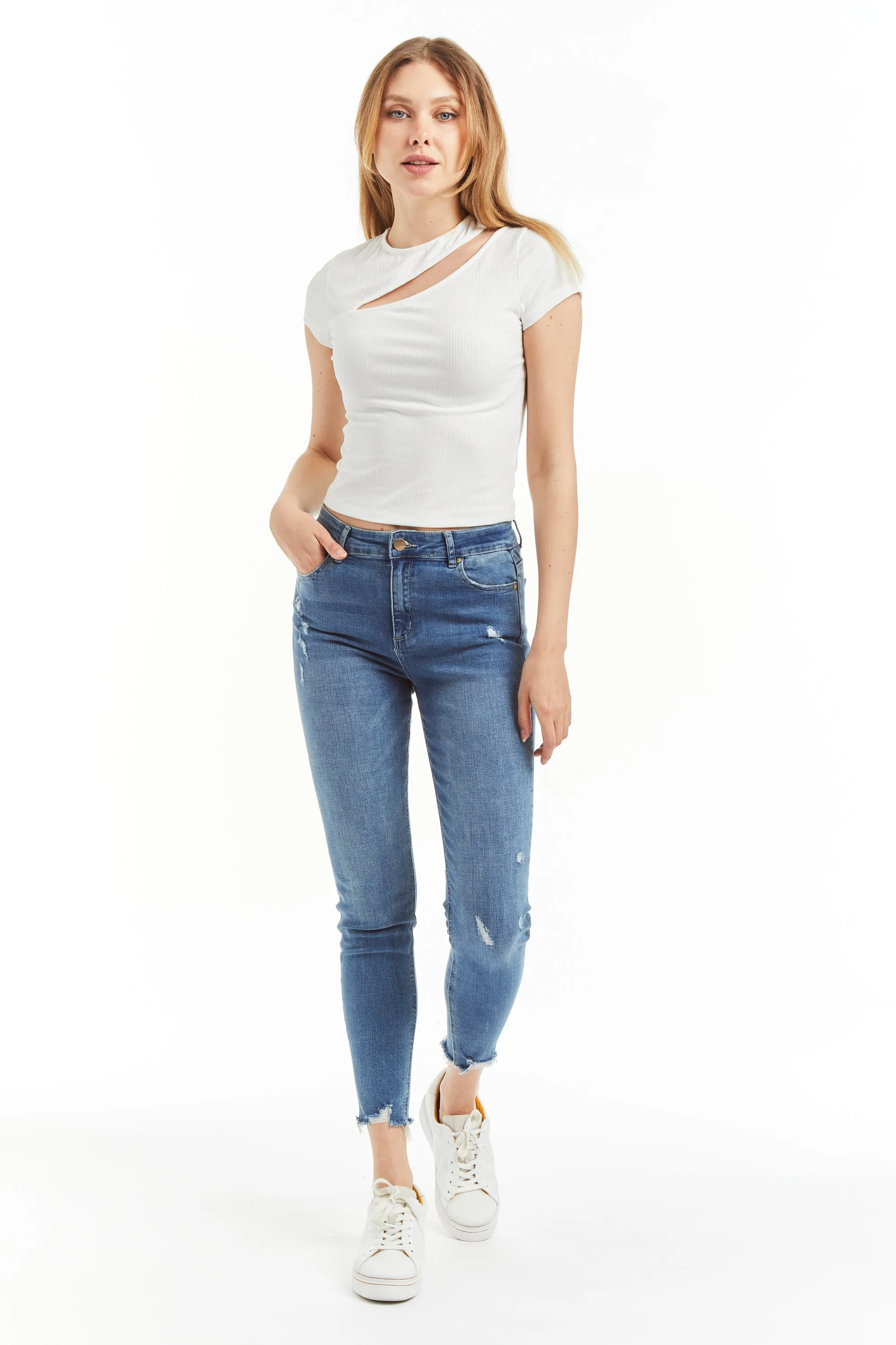 Mona - Crop Skinny With Raw Edge Hem