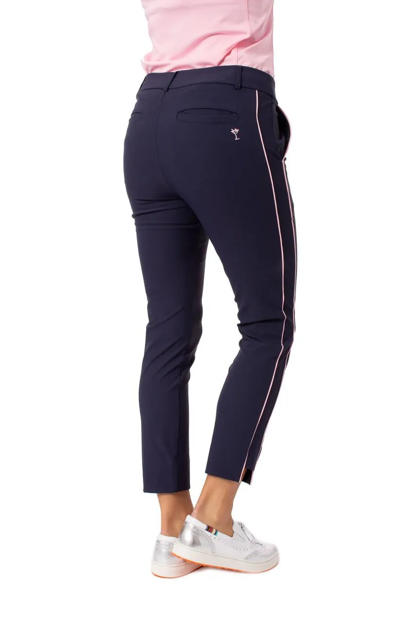 Navy/Light Pink Stretch Ankle Pant