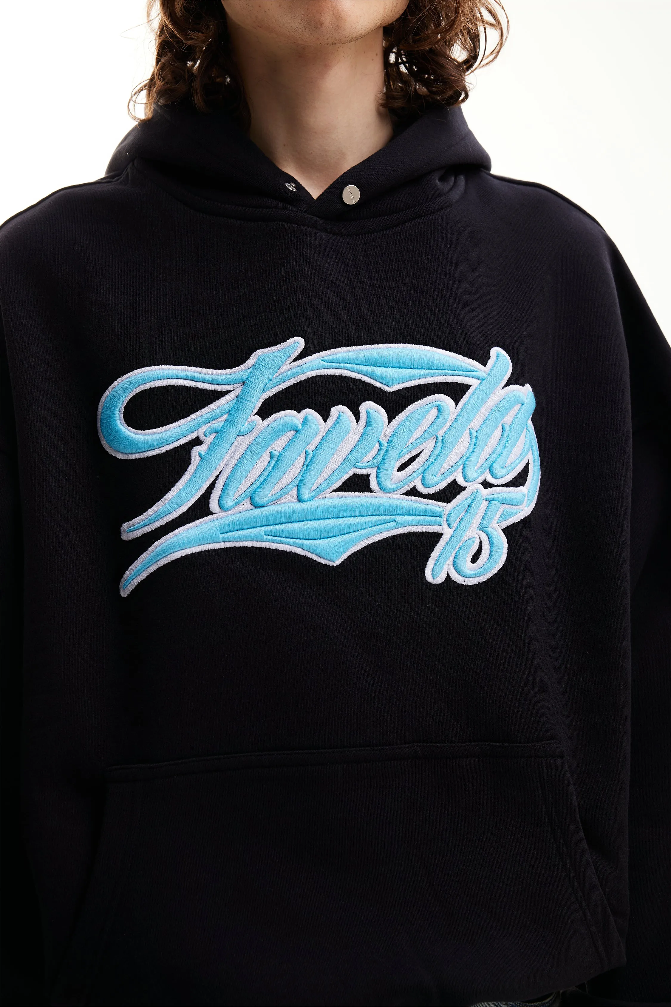 NEW 3D COLLEGE  BABYBLUE/WHITE BLACK SNAP BUTTON HOODIE