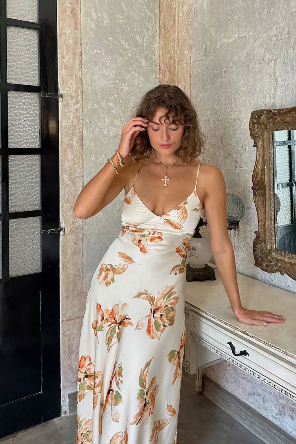 Palma Cream Floral Maxi Dress