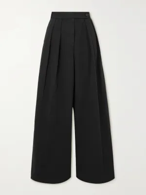 Pleated cotton-twill wide-leg trousers