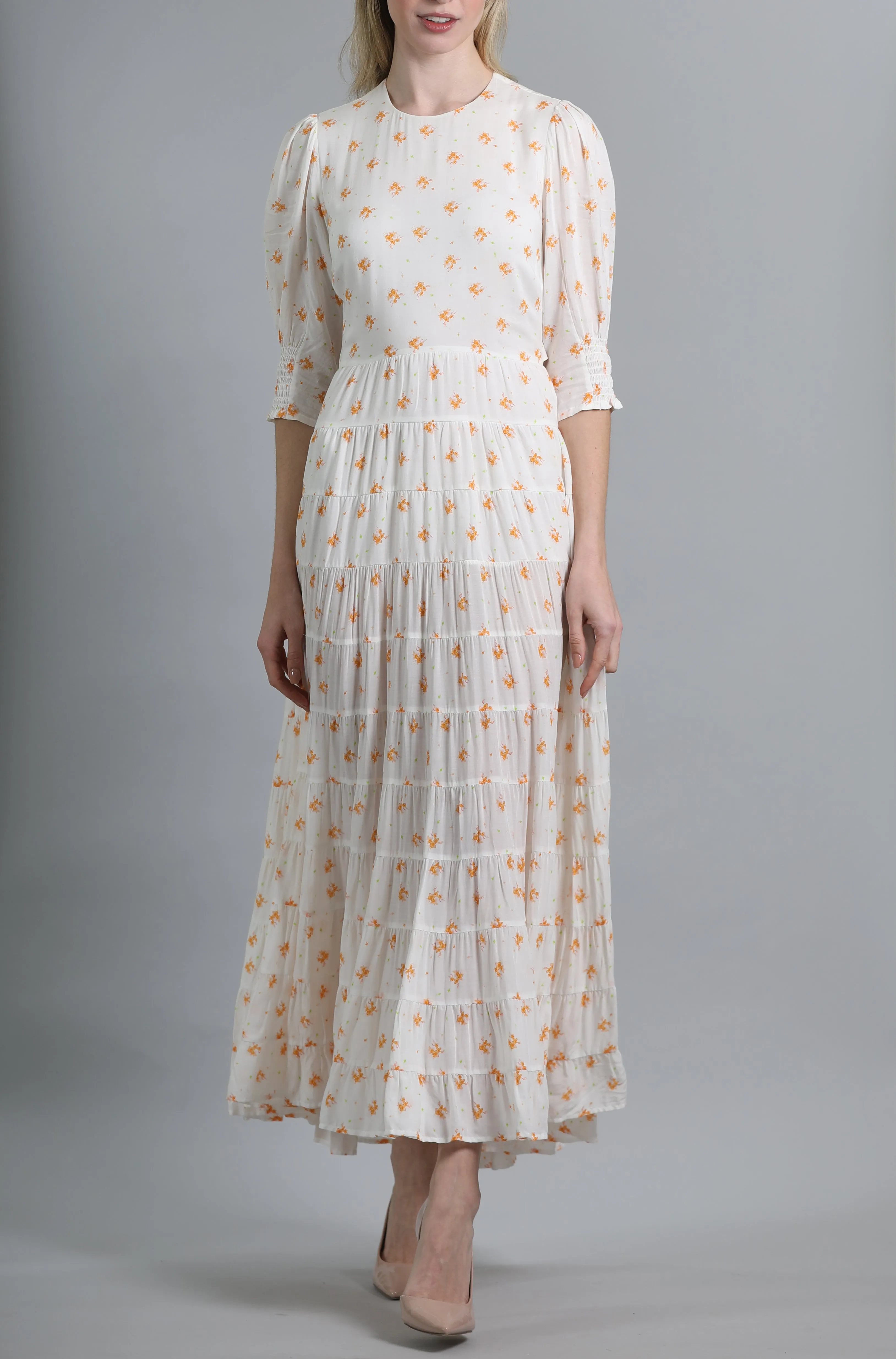 RIXO Agyness Cream Floral Dress