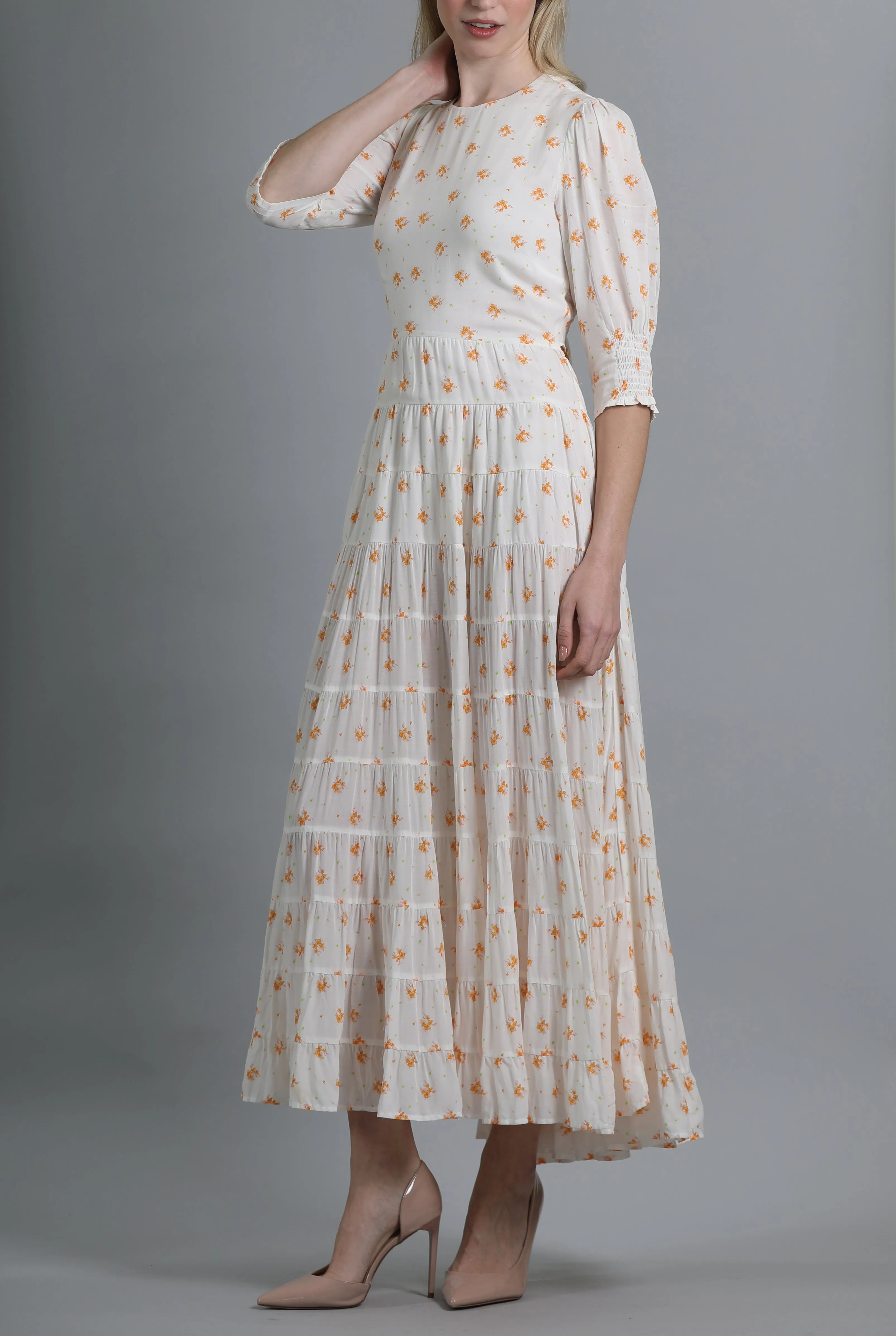 RIXO Agyness Cream Floral Dress