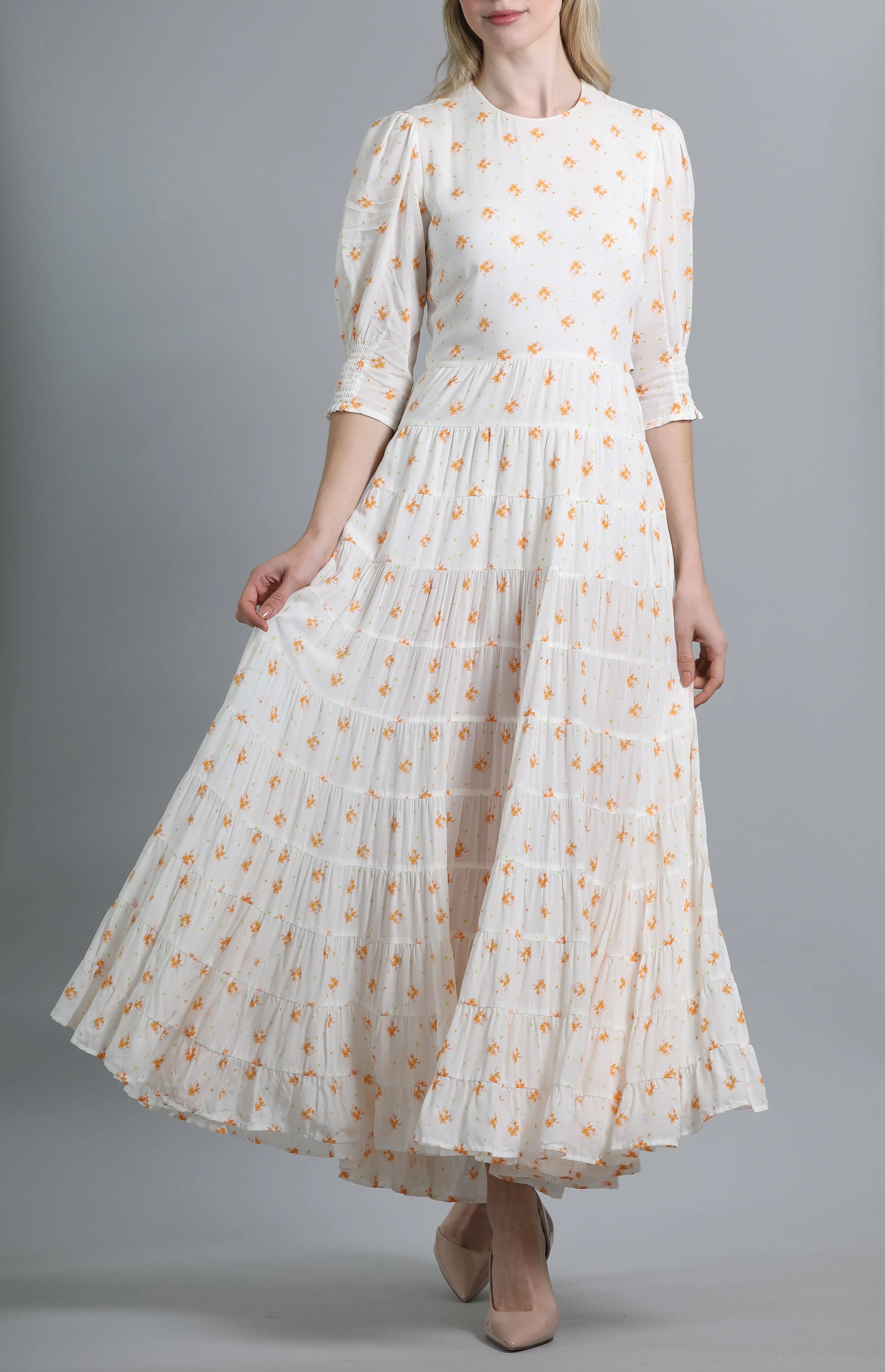 RIXO Agyness Cream Floral Dress