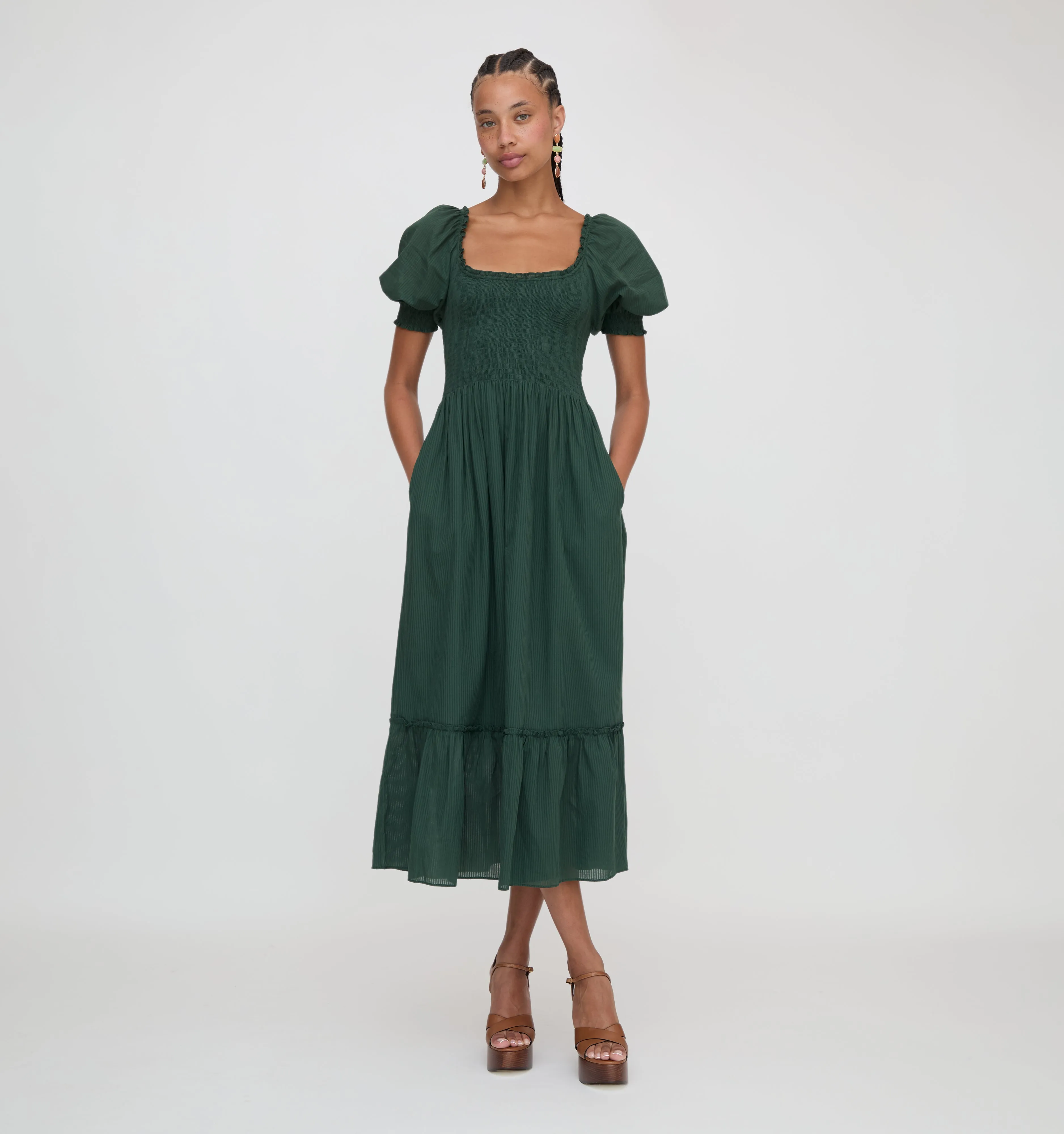 The Louisa Nap Dress - Green Shadow Stripe