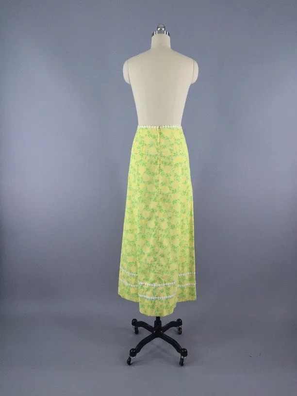 Vintage 1960s Lilly Pulitzer Maxi Skirt / Yellow Floral Print