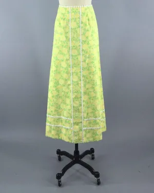 Vintage 1960s Lilly Pulitzer Maxi Skirt / Yellow Floral Print