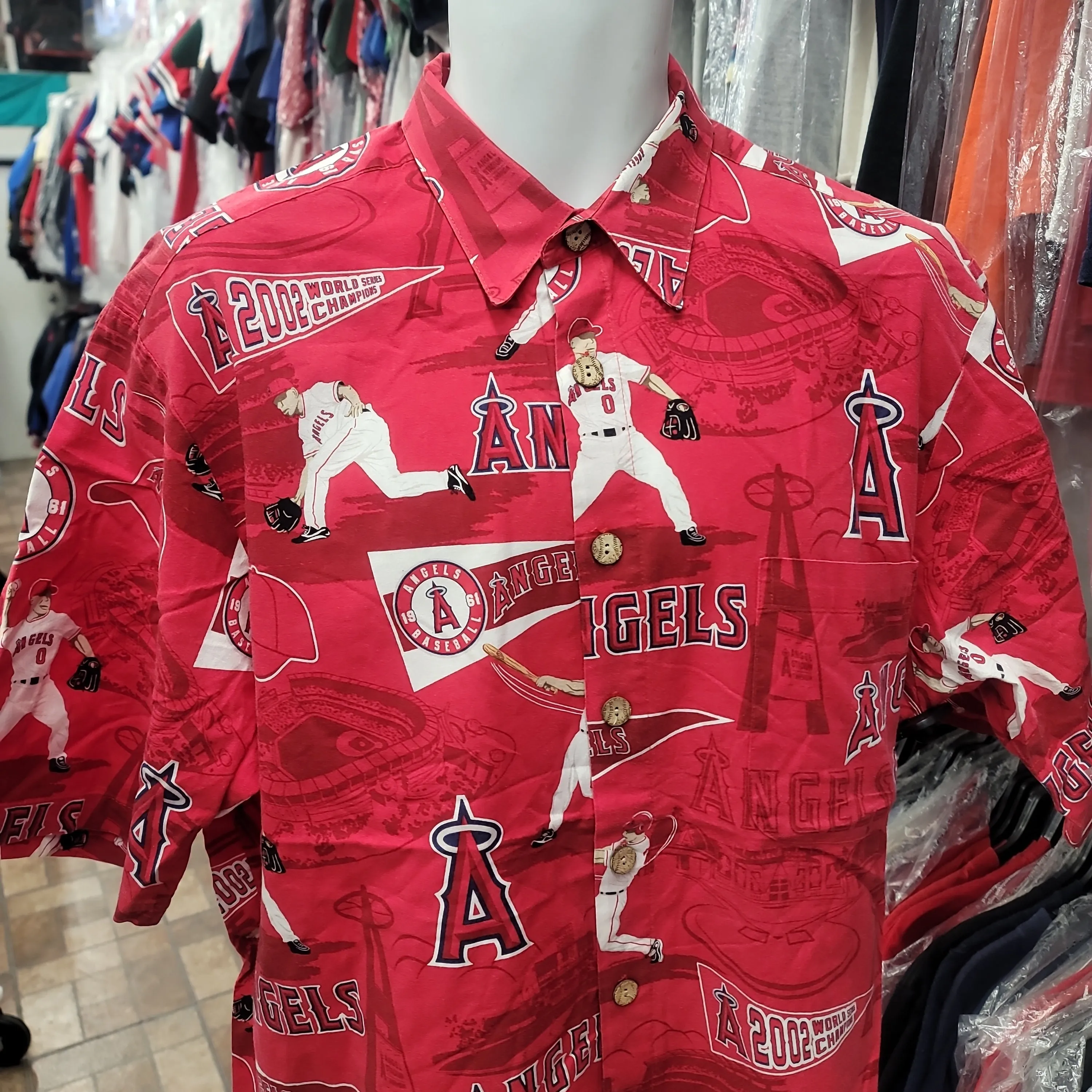 Vintage ANAHEIM ANGELS MLB Reyn Spooner Cotton Hawaiian Shirt L