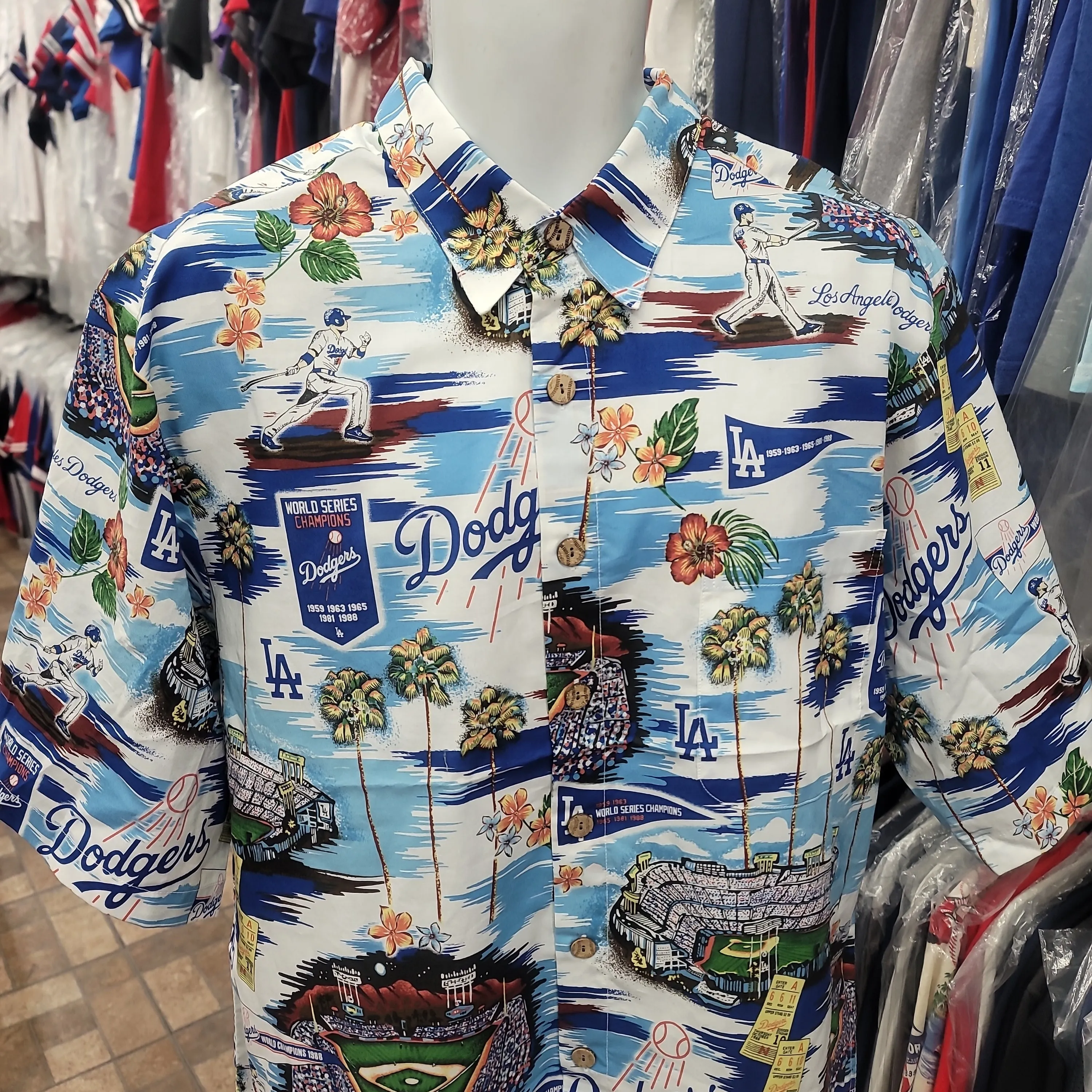 Vintage LOS ANGELES DODGERS MLB Reyn Spooner Cotton Hawaiian Shirt XL