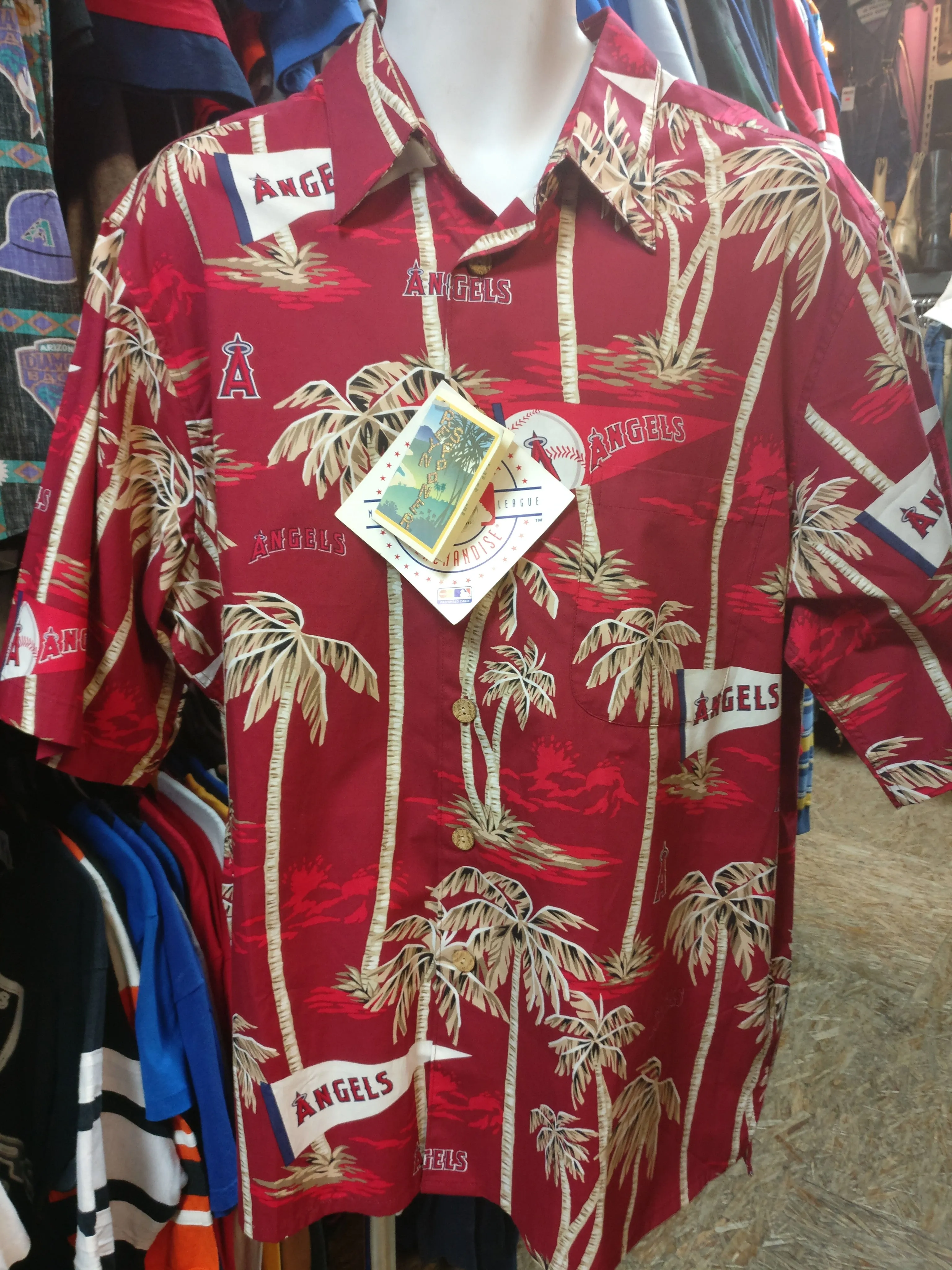 Vtg ANAHEIM ANGELS MLB Reyn Spooner Cotton Hawaiian Shirt XL Deadstock