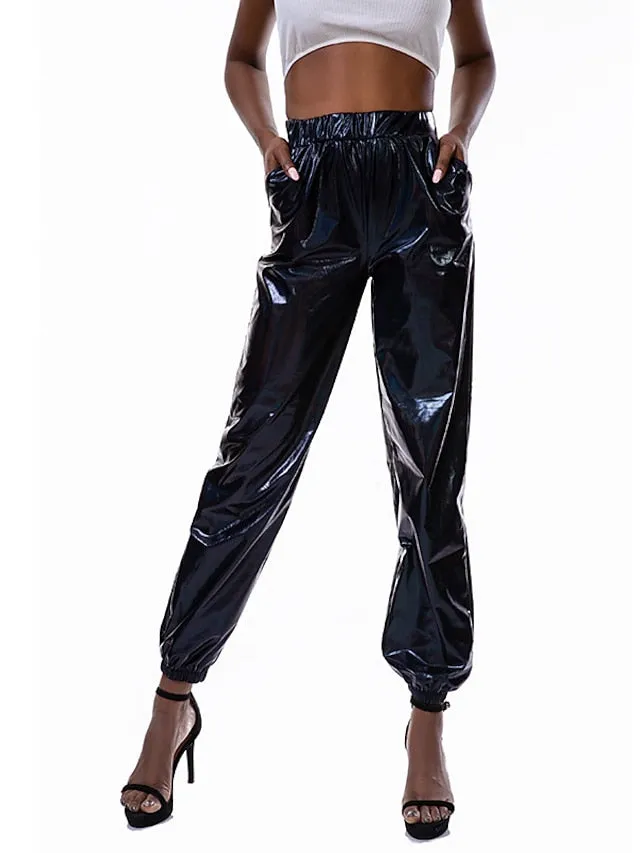 Women's Pants Cargo Pants Loose Pants Hip Hop Dance Costumes Spicy Girls Laser Holographic Shiny 1980s Silver Black Golden Pink Brown