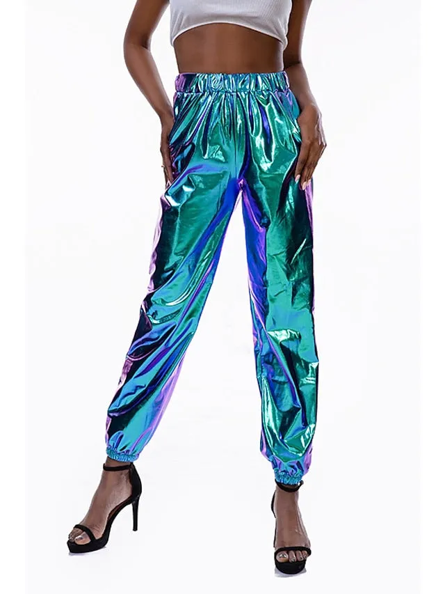 Women's Pants Cargo Pants Loose Pants Hip Hop Dance Costumes Spicy Girls Laser Holographic Shiny 1980s Silver Black Golden Pink Brown