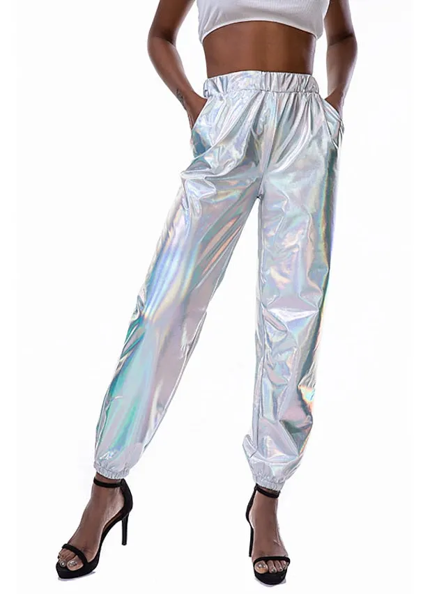 Women's Pants Cargo Pants Loose Pants Hip Hop Dance Costumes Spicy Girls Laser Holographic Shiny 1980s Silver Black Golden Pink Brown