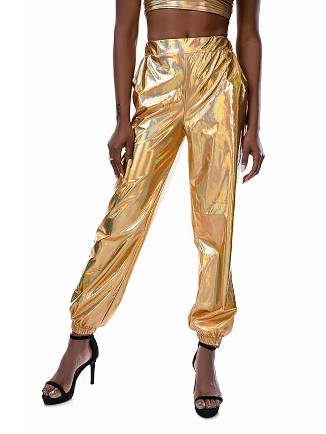 Women's Pants Cargo Pants Loose Pants Hip Hop Dance Costumes Spicy Girls Laser Holographic Shiny 1980s Silver Black Golden Pink Brown