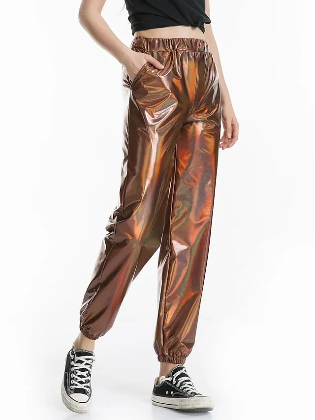 Women's Pants Cargo Pants Loose Pants Hip Hop Dance Costumes Spicy Girls Laser Holographic Shiny 1980s Silver Black Golden Pink Brown