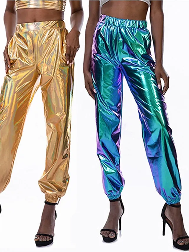 Women's Pants Cargo Pants Loose Pants Hip Hop Dance Costumes Spicy Girls Laser Holographic Shiny 1980s Silver Black Golden Pink Brown