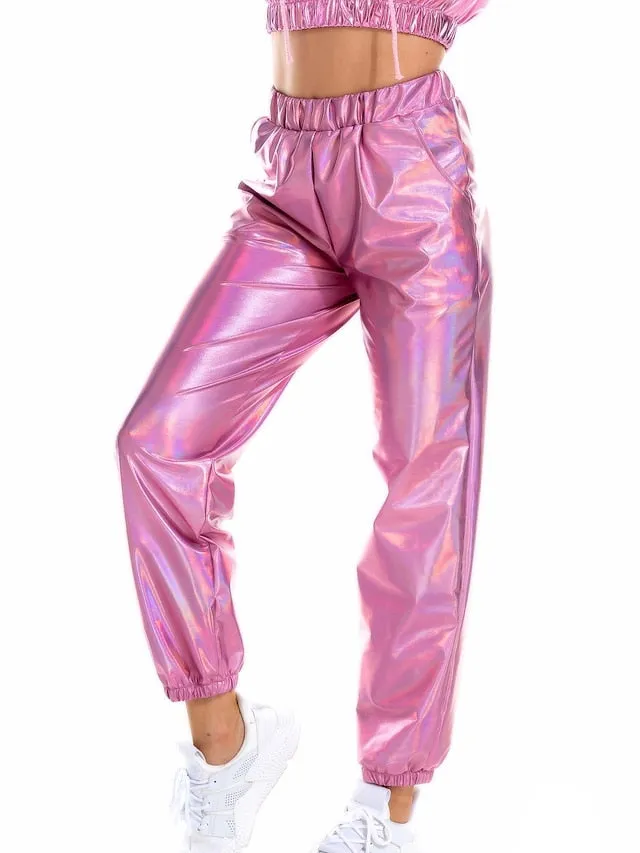 Women's Pants Cargo Pants Loose Pants Hip Hop Dance Costumes Spicy Girls Laser Holographic Shiny 1980s Silver Black Golden Pink Brown