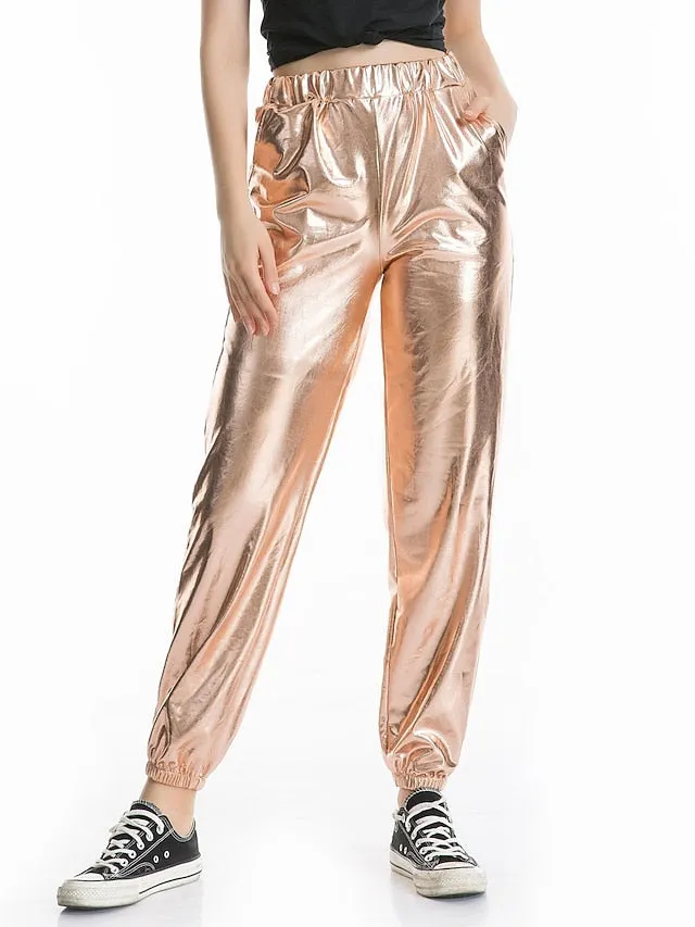 Women's Pants Cargo Pants Loose Pants Hip Hop Dance Costumes Spicy Girls Laser Holographic Shiny 1980s Silver Black Golden Pink Brown